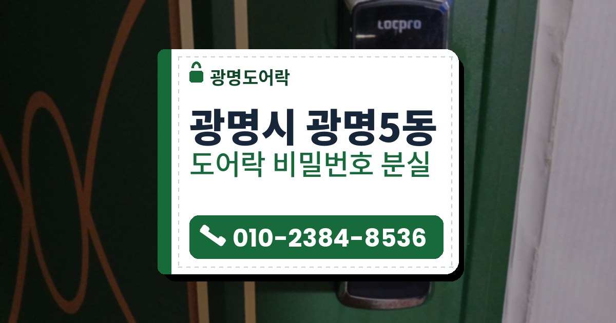 광명시 광명5동 출장 — 곡선 무늬 초록 문에 단 은테 두른 검은 레버형 도어락과 카드 표시